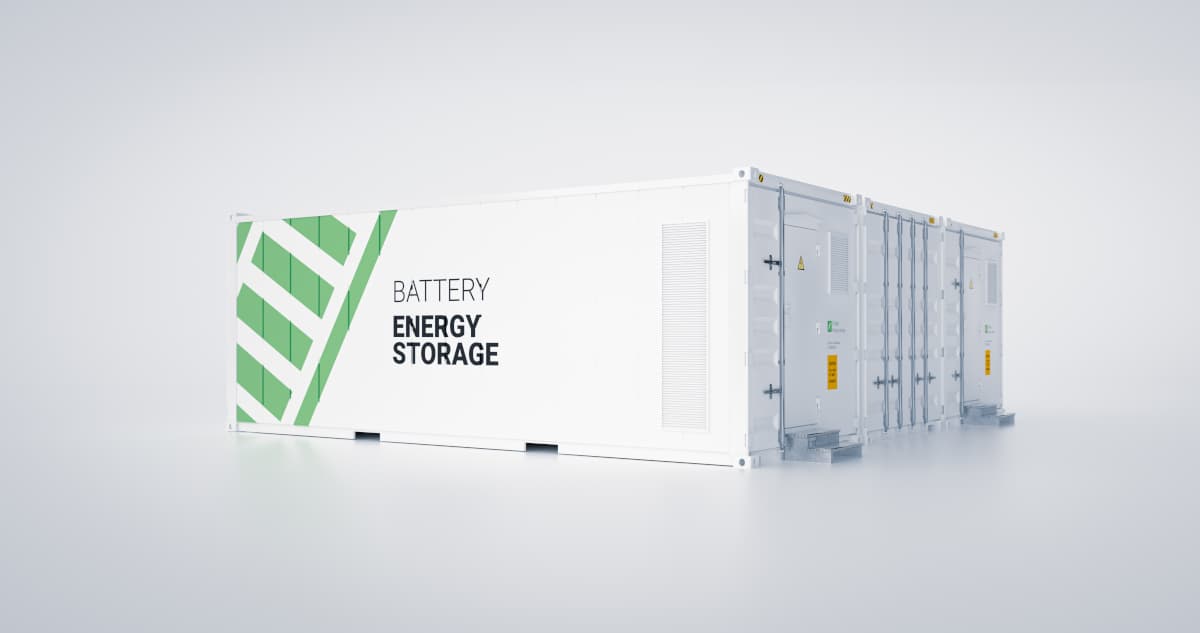 Shipping container for battery storage