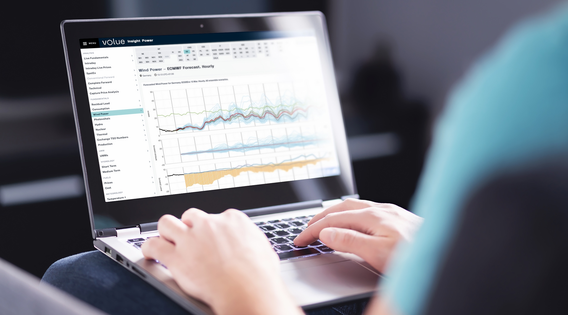 Person working on a laptop on Insight by Volue app