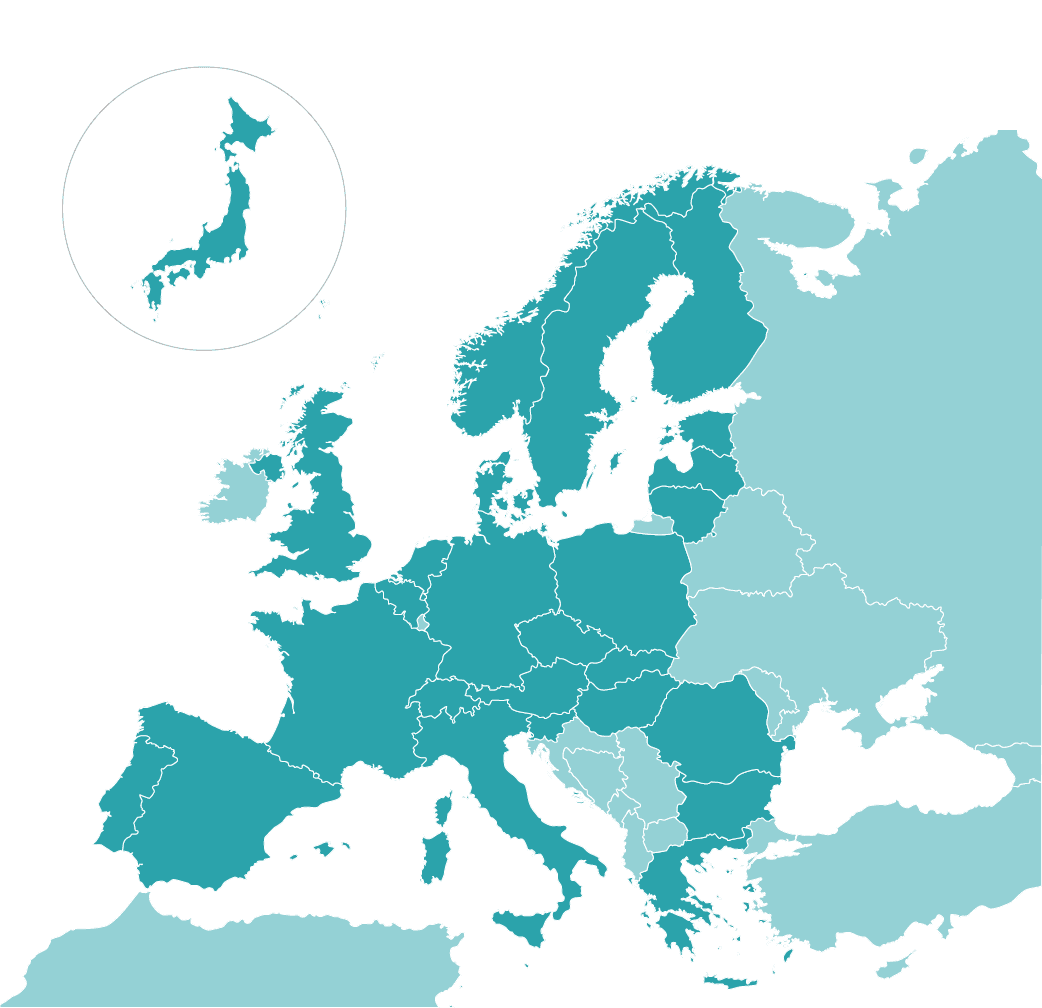 Europe map showing product coverage of UMMs